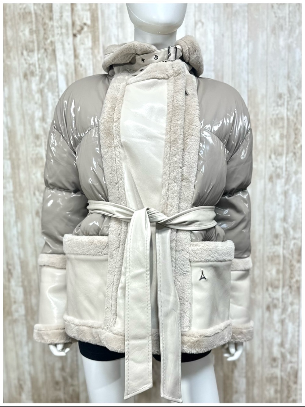 Manière De Voir Vegan Leather Plush Puffer Jacket ~ Size 4 ~ Item #PP4222 - Picture 4 of 16